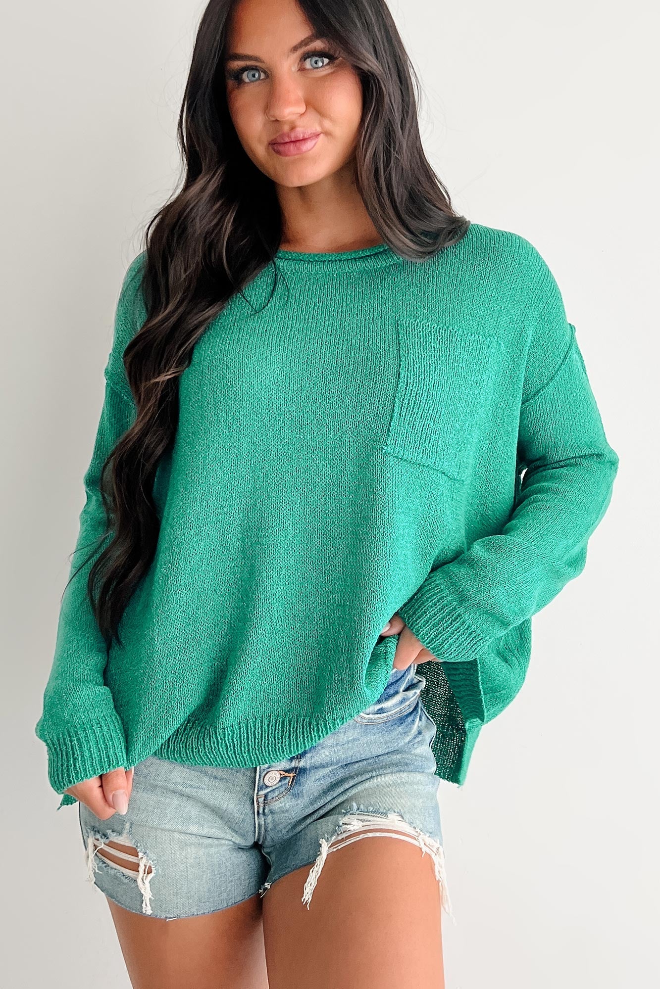 Linger Longer Scoop Neck Sweater Top (Teal)