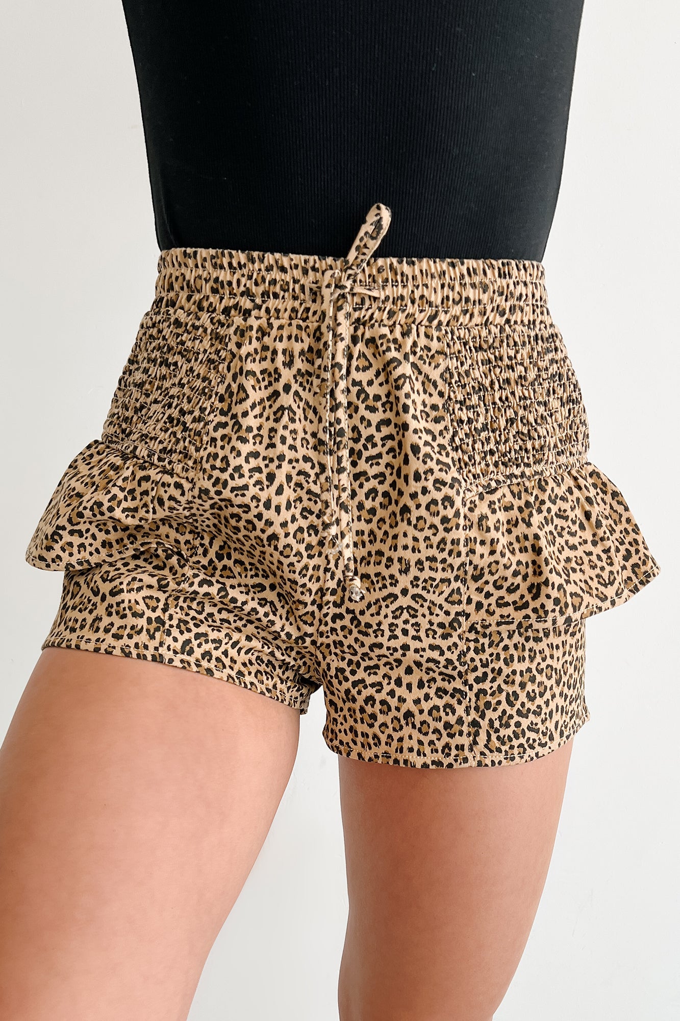 Partying Hard Smocked Leopard Shorts (Taupe/Black)