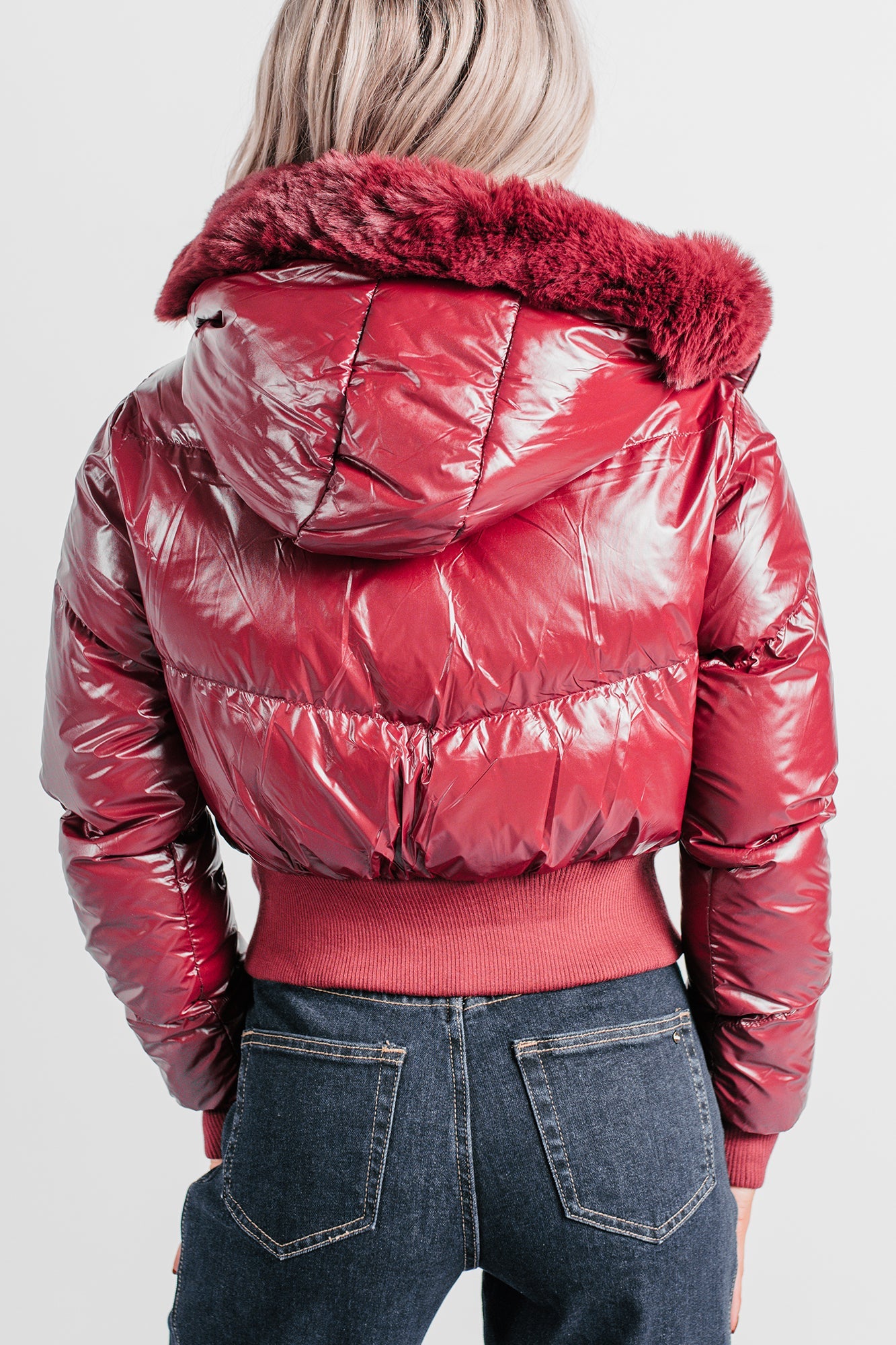 Show You How Faux Fur Hooded Puffer Jacket (Burgundy)