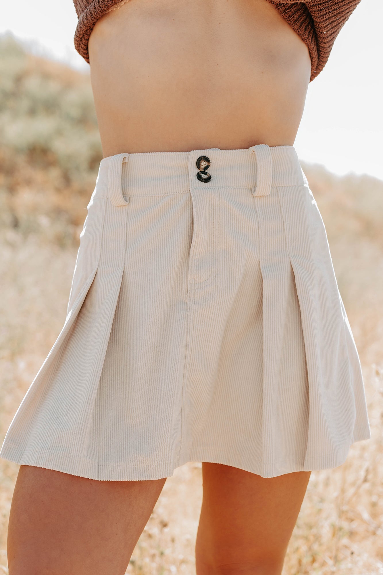 Spring In The Air Corduroy Mini Skirt (Beige)