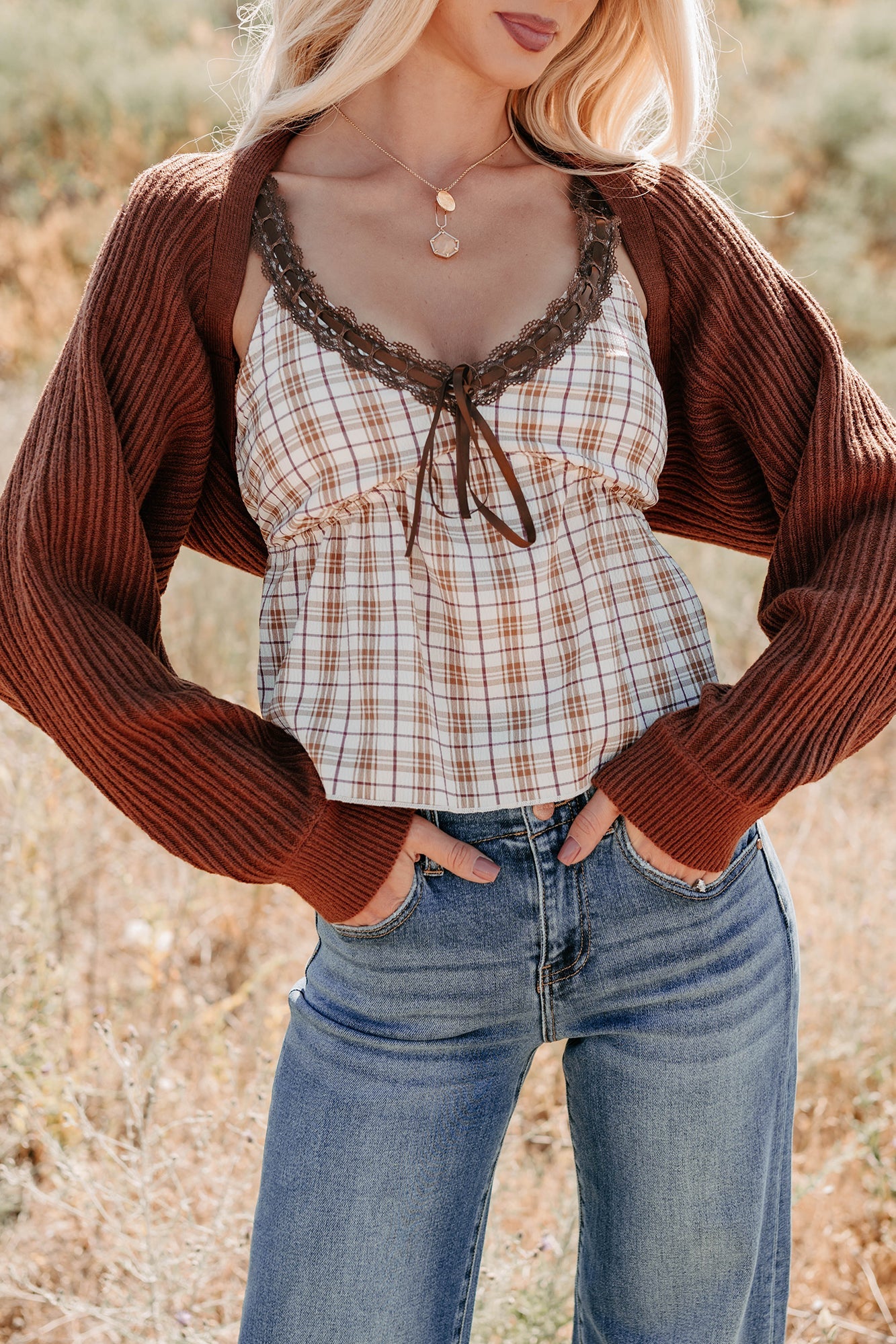 Toasted Coconut Season Bolero Shrug Cardigan (Chestnut)