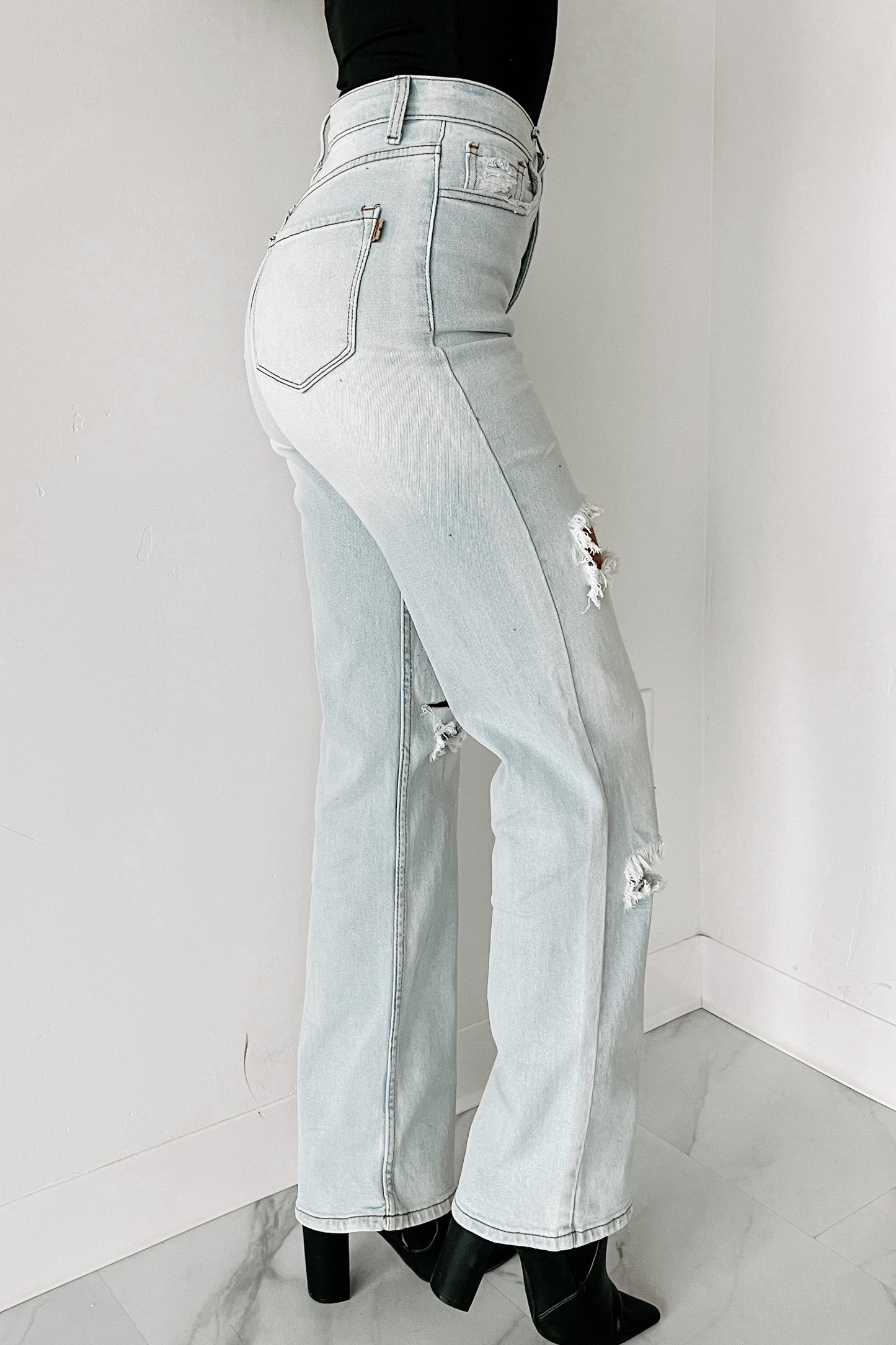 Only Good Days High Rise Distressed Wide Leg Jeans (Light)