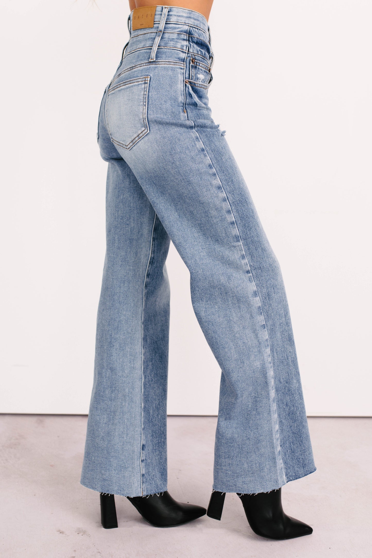 Xander High Rise Double Waist Saige Denim Jeans (Medium)
