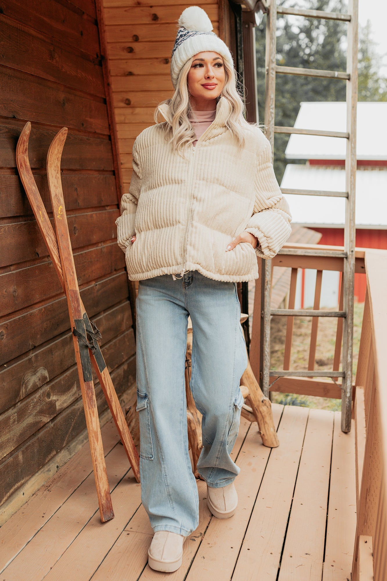 Purely Casual Corduroy Puffer Jacket (Cream)