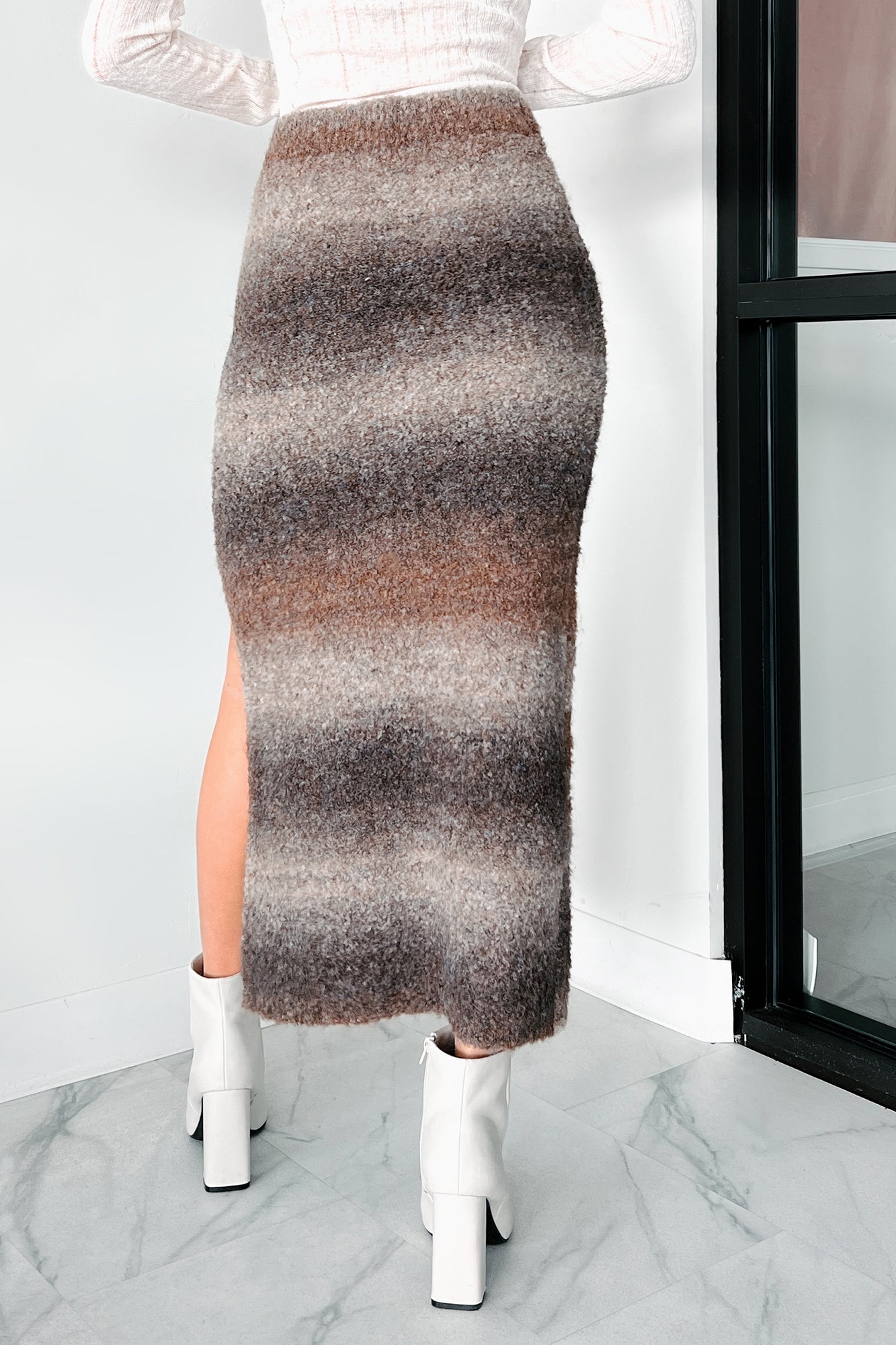 Ready To Reconnect Sweater Knit Ombre Midi Skirt (Espresso)