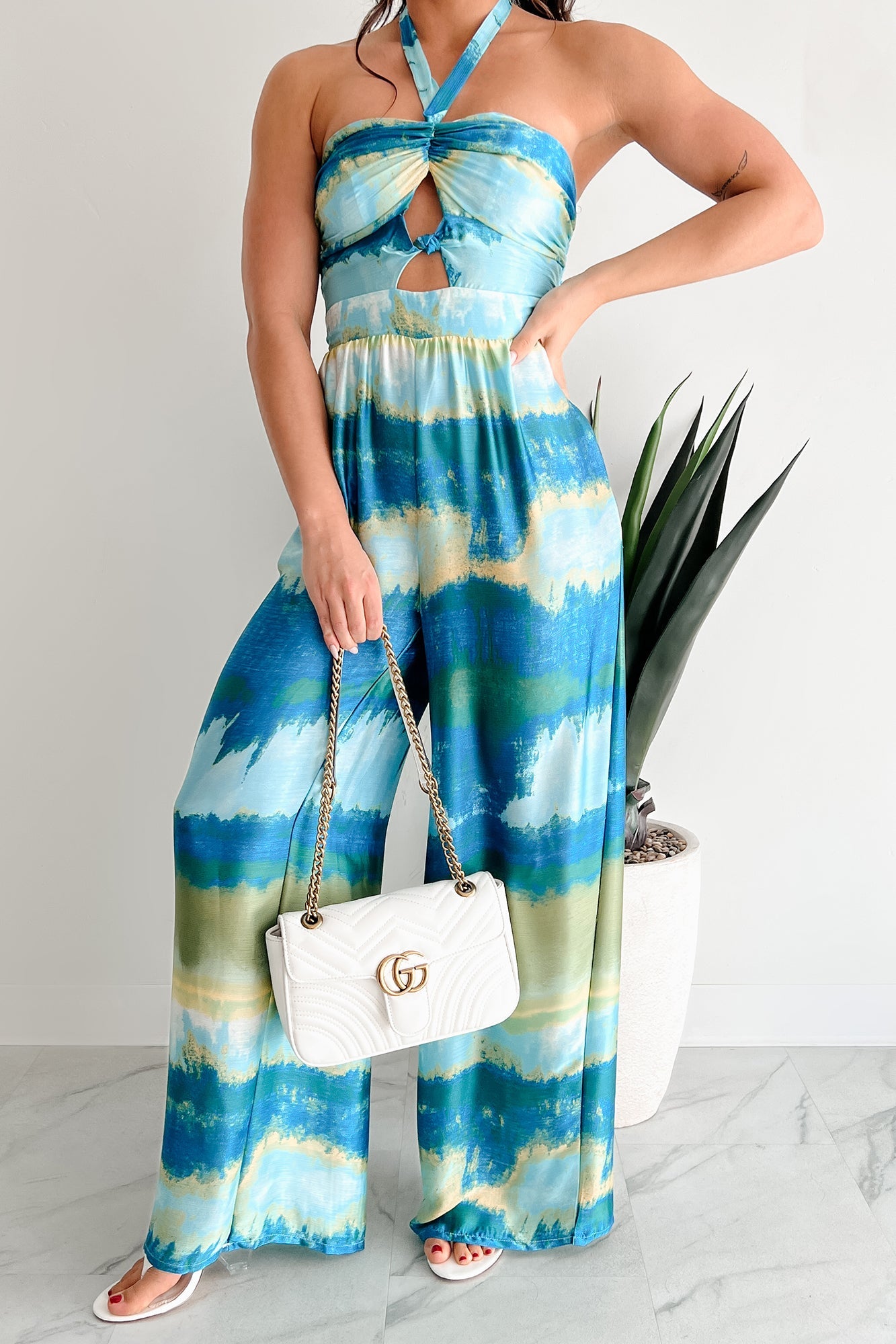 Sunshine & Seaside Halter Wide Leg Jumpsuit (Blue)