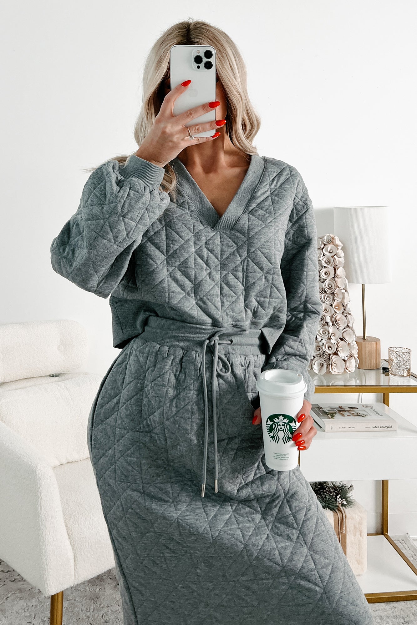 What Matters Most Quilted Sweater & Skirt Set (Heather Grey)