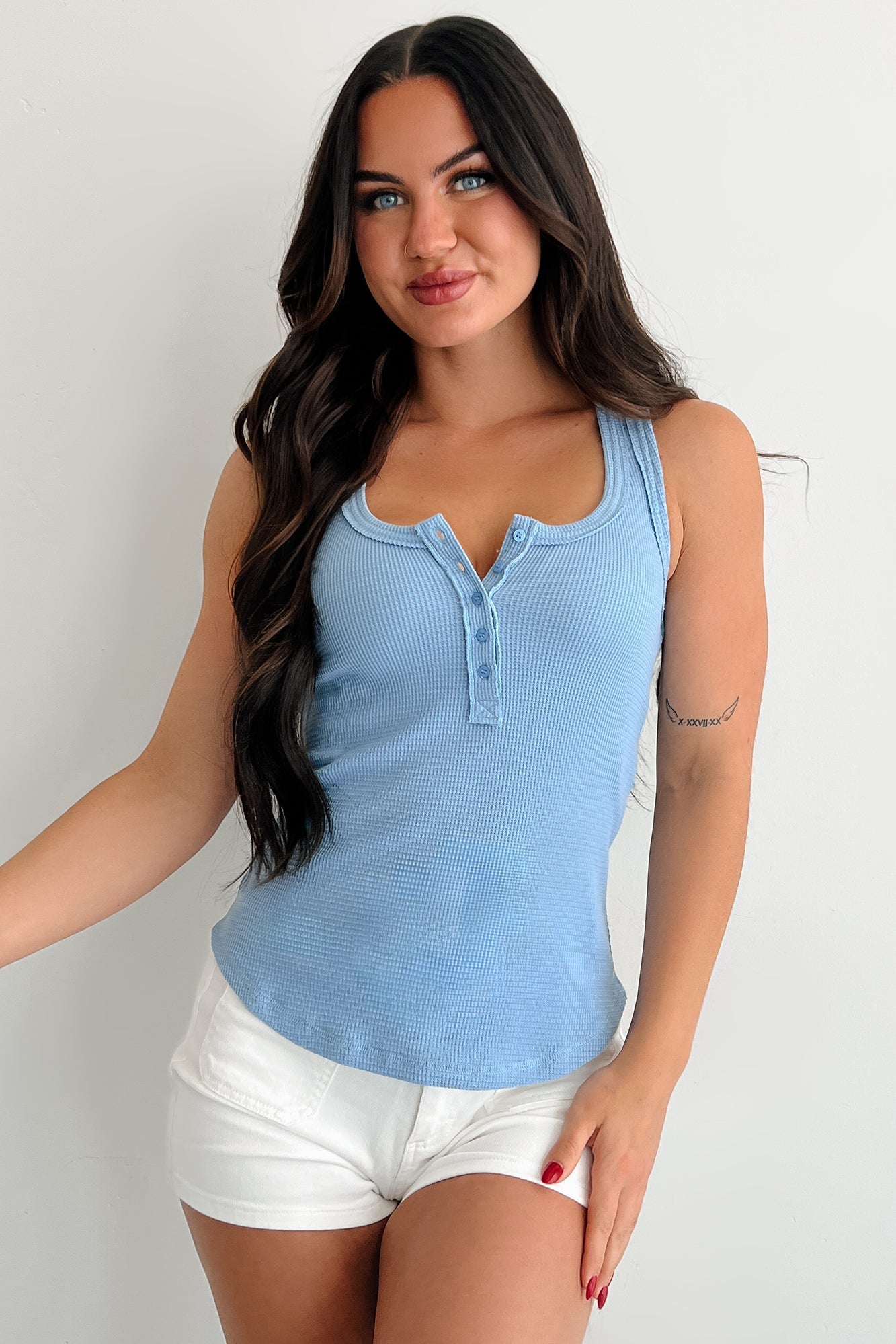 Relaxed Radiance Waffle Knit Tank Top (Blue)