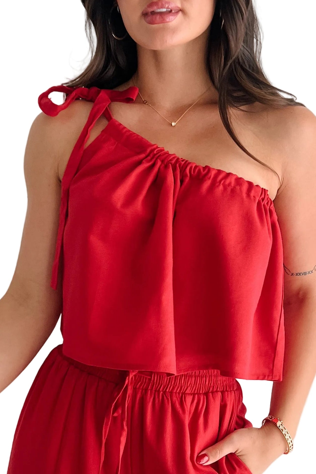 Too Saucy One Shoulder Top (Red)