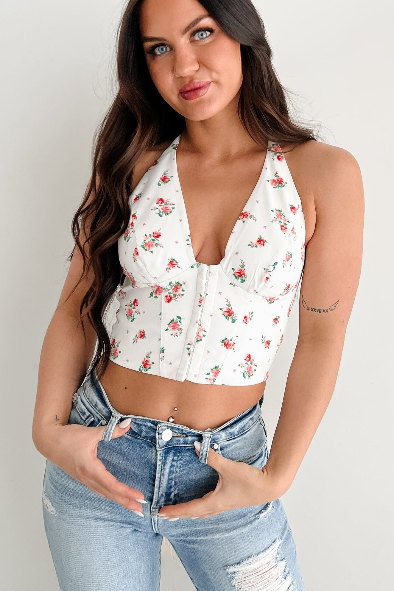 Sweet Tease Floral Halter Top (Off White)