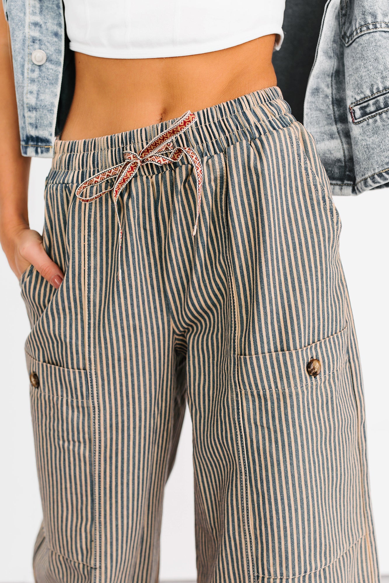 Restless Heart Striped Wide Leg Drawstring Pants (Latte)