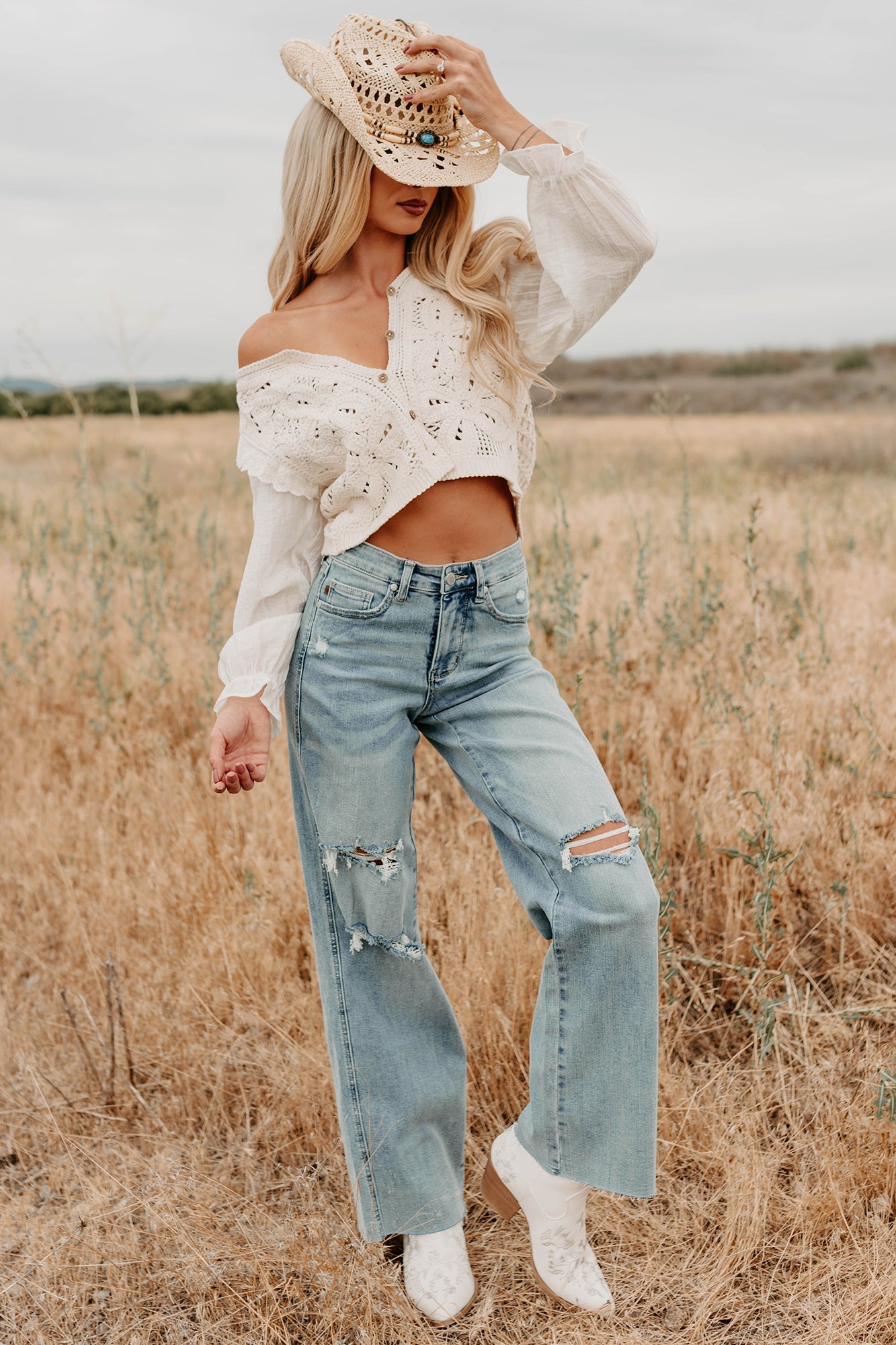 Romero Mid Rise Ripped Judy Blue Wide Leg Jeans (Light)