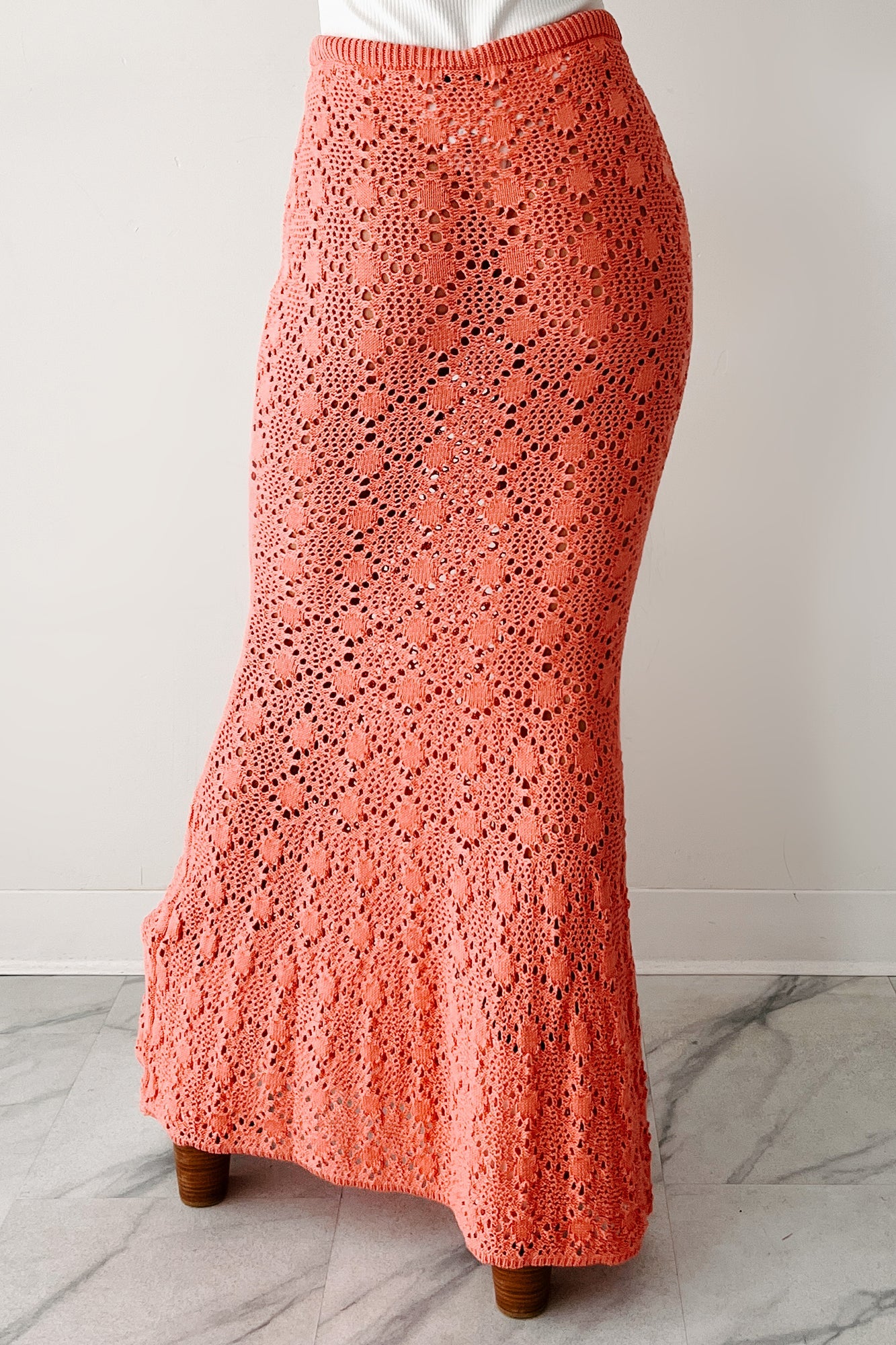Tropical Trails Crochet Maxi Skirt (Coral)