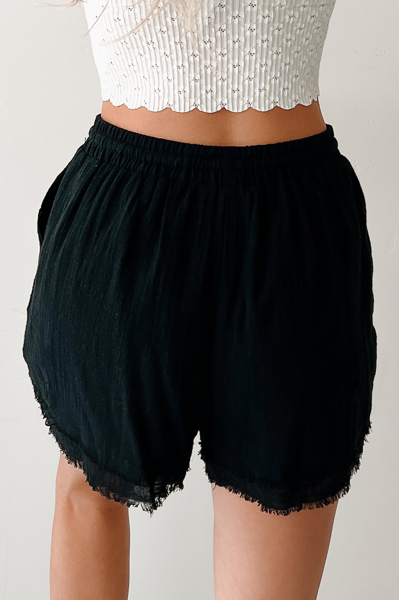 Savor Stillness High Rise Linen Shorts (Black)