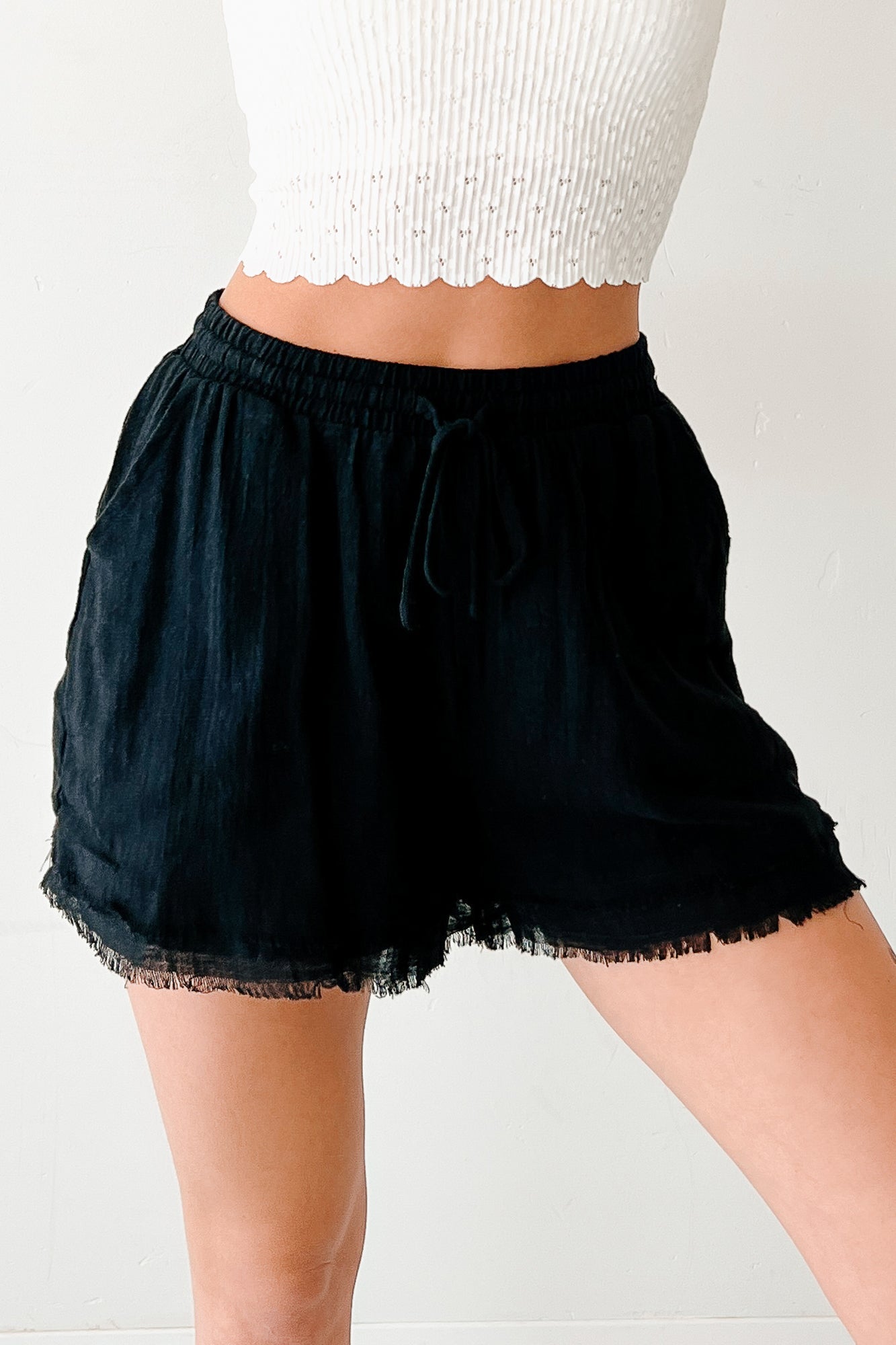 Savor Stillness High Rise Linen Shorts (Black)