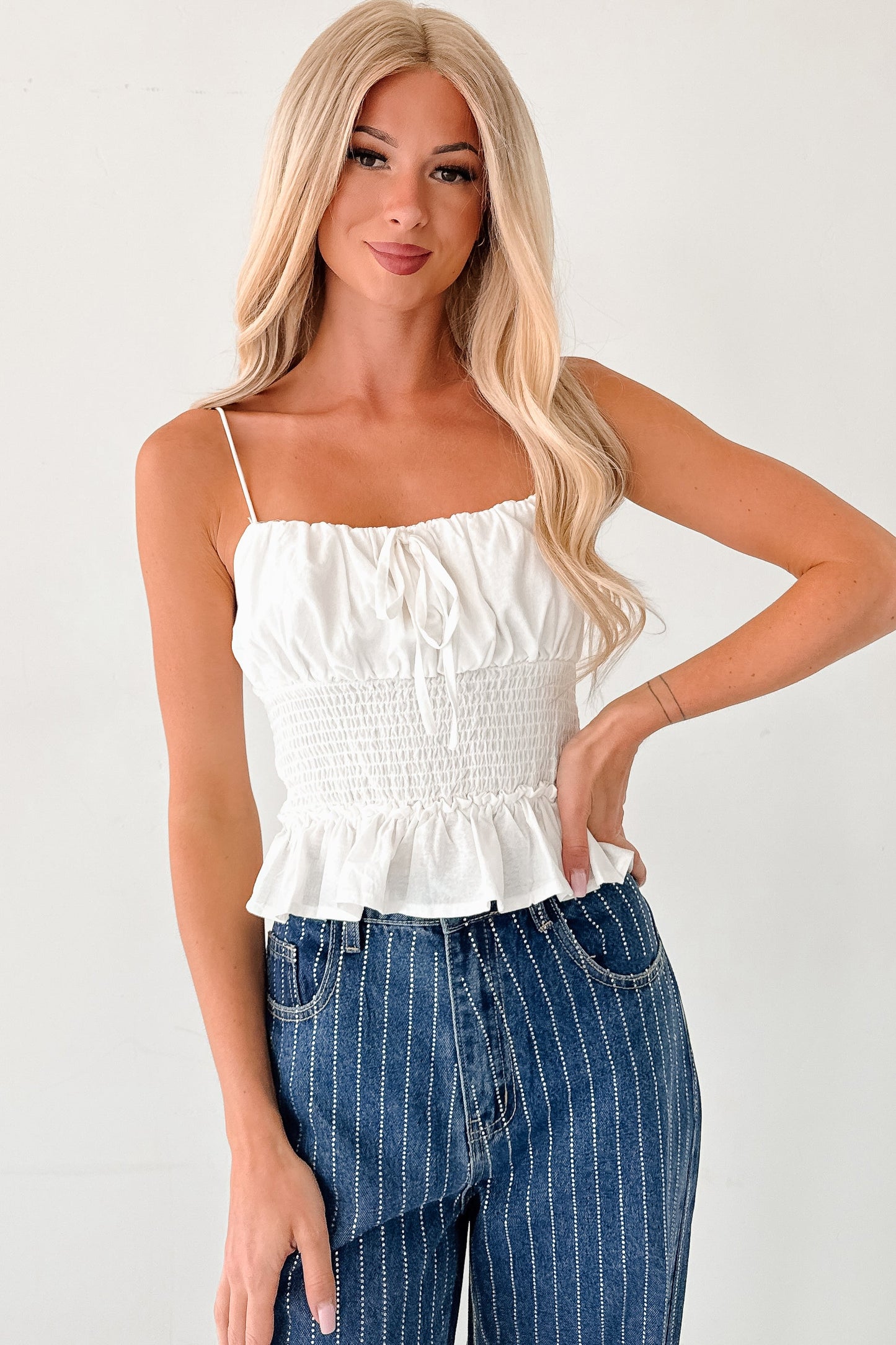 Read My Blush Smocked Cami Top (Off White)