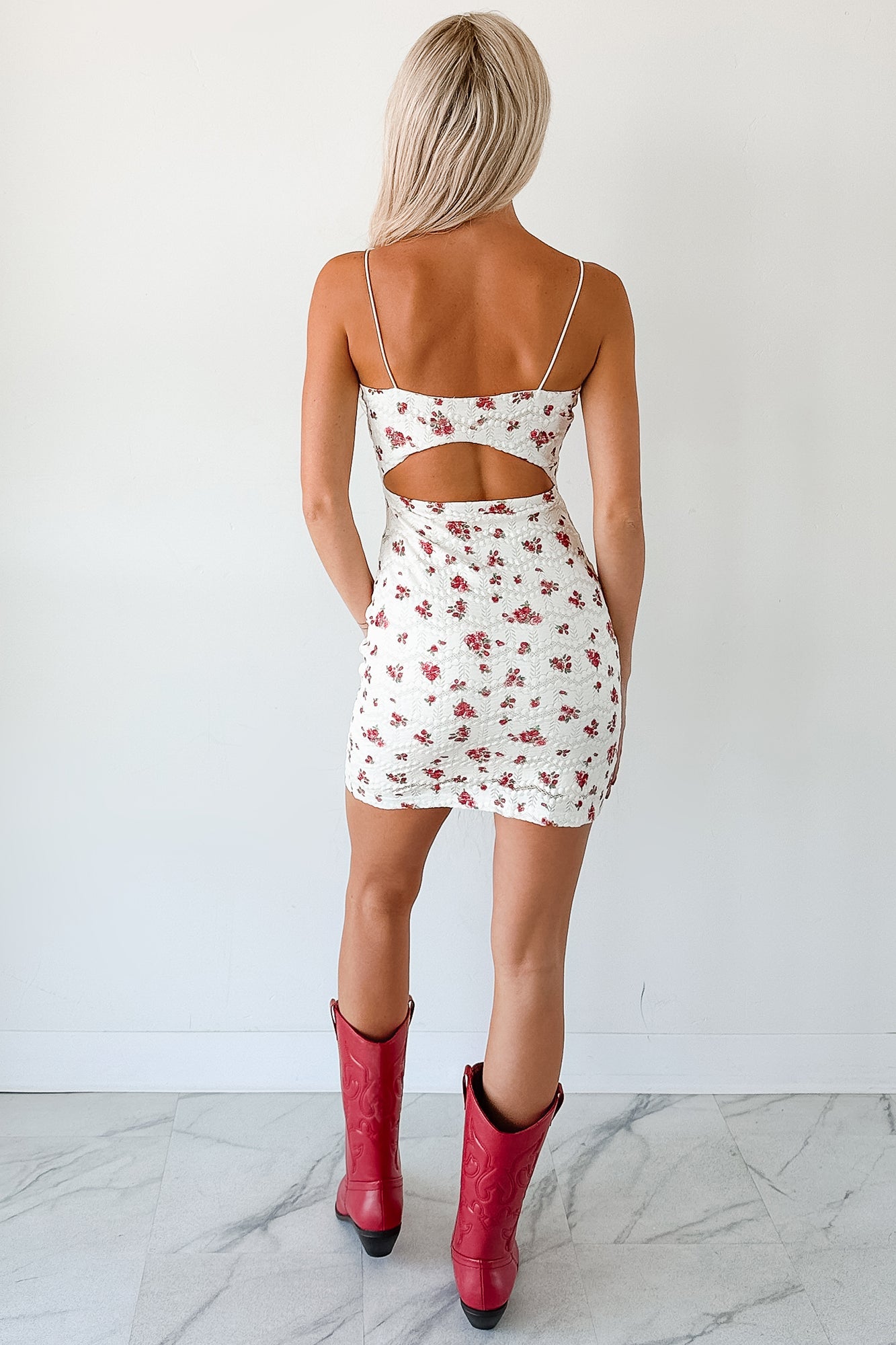 Perfectly Placed Floral Lace Mini Dress (Off White)