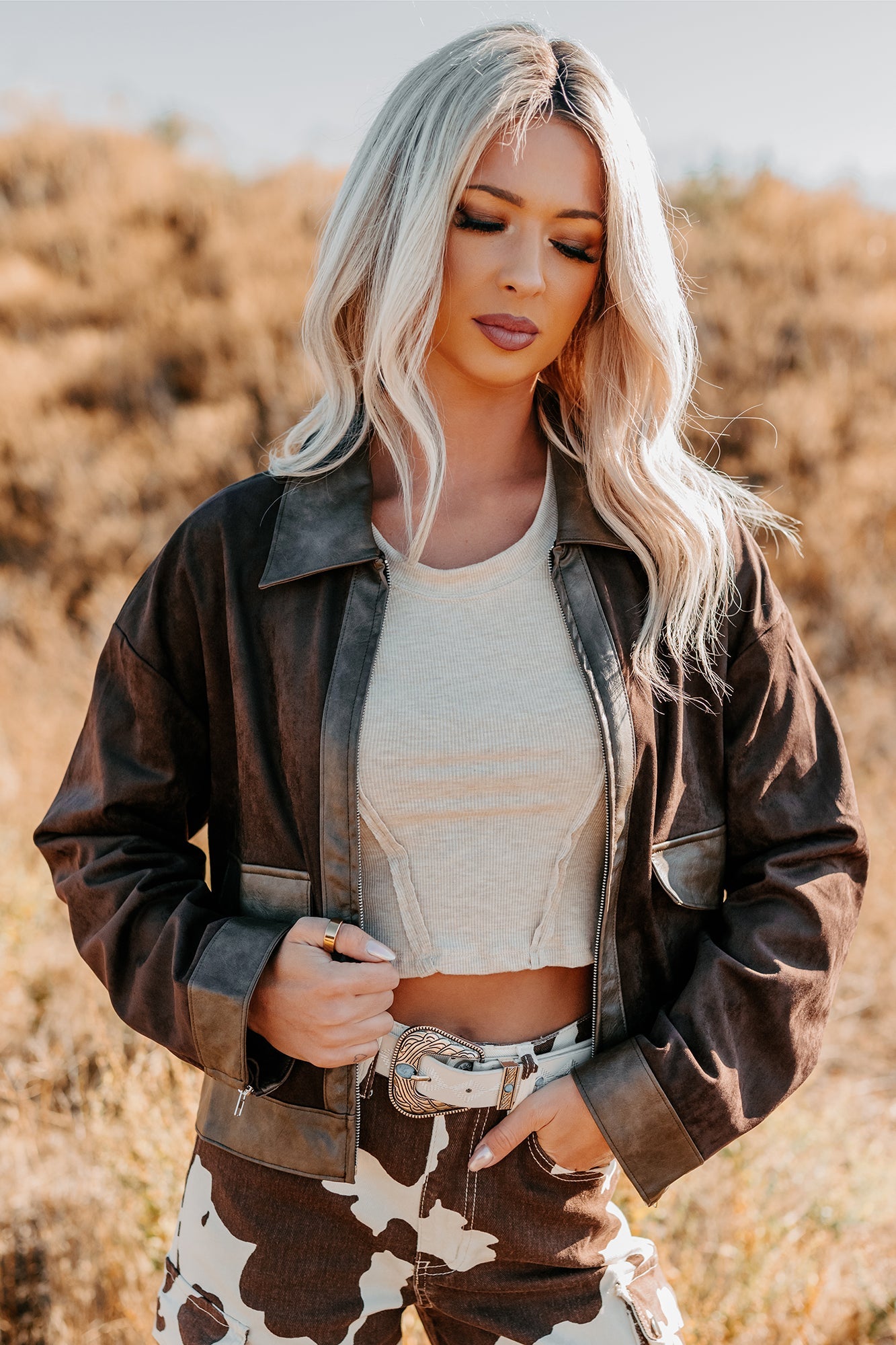 The Takeover Suede Faux Leather Jacket (Dark Brown)