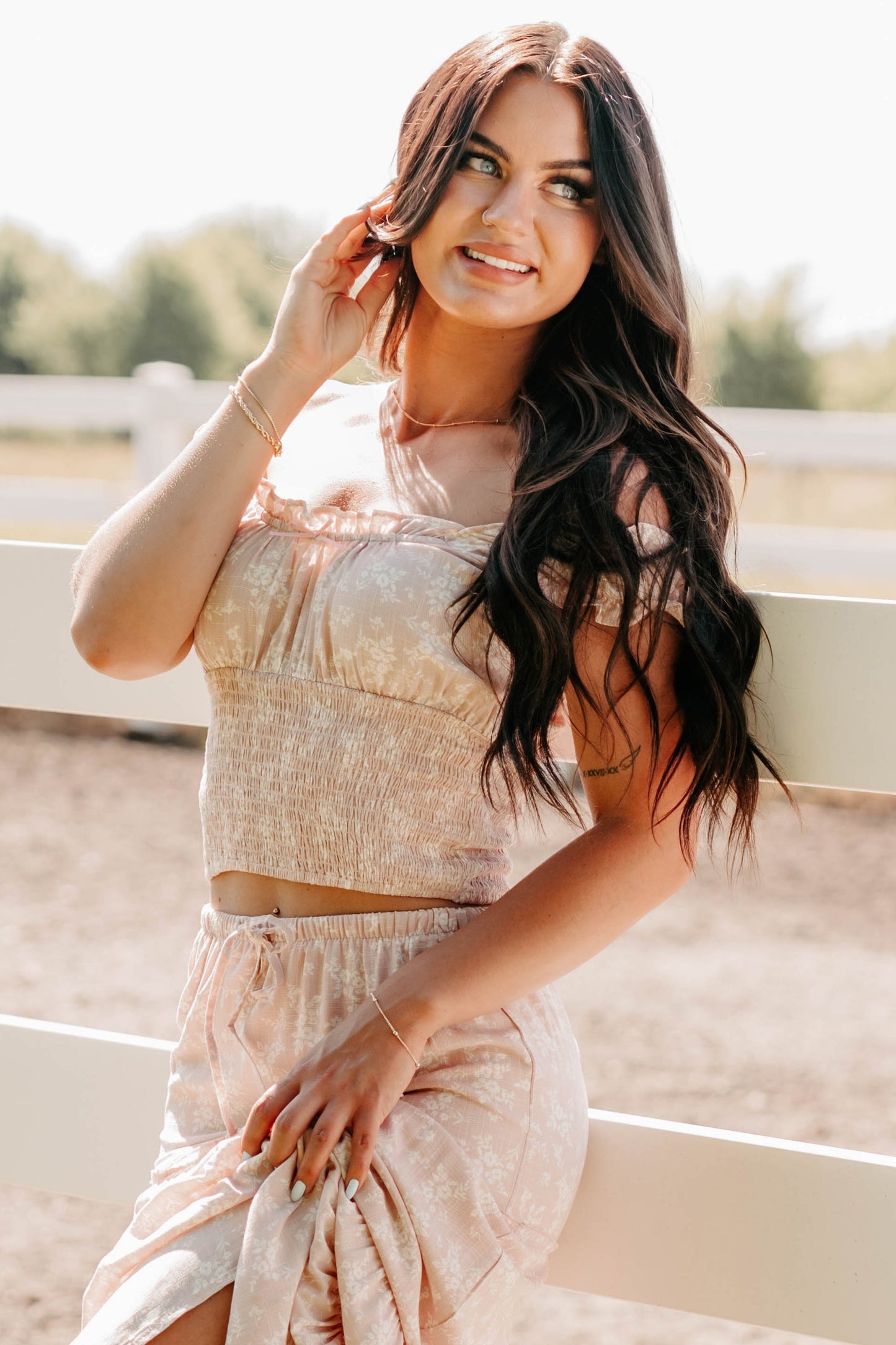 Up The Hill Smocked Floral Tank Top (Pink)