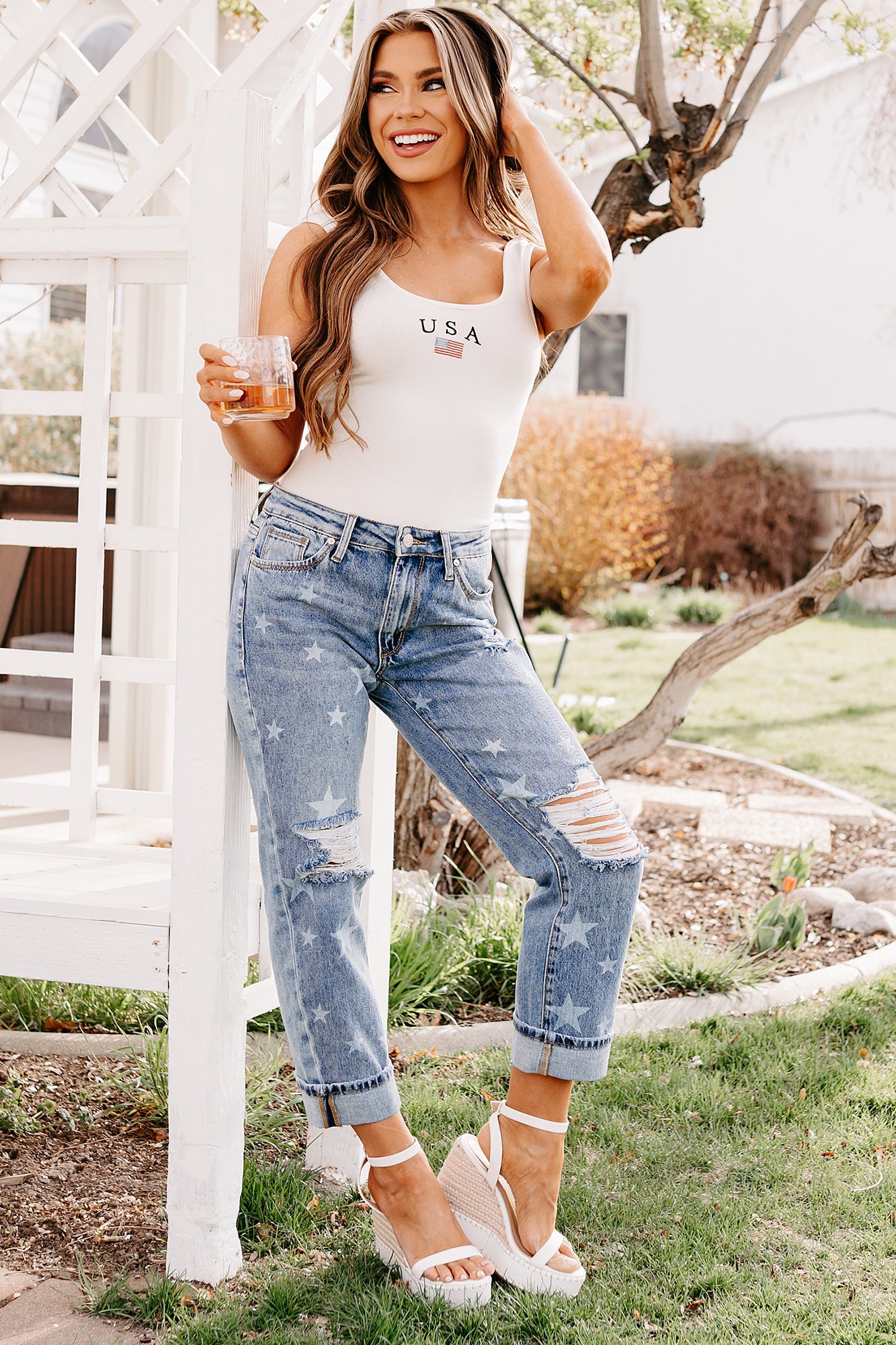Ruth Star Print Distressed Saige Jeans (Medium)